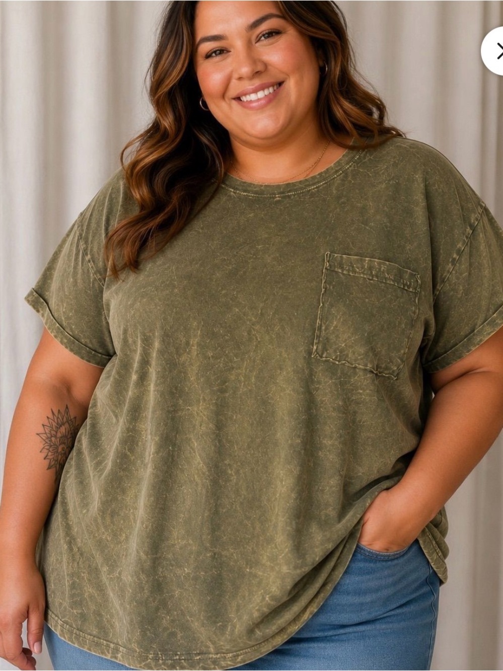 Zenana Outfitters Washed Olive Short Sleeve Pocket Tee